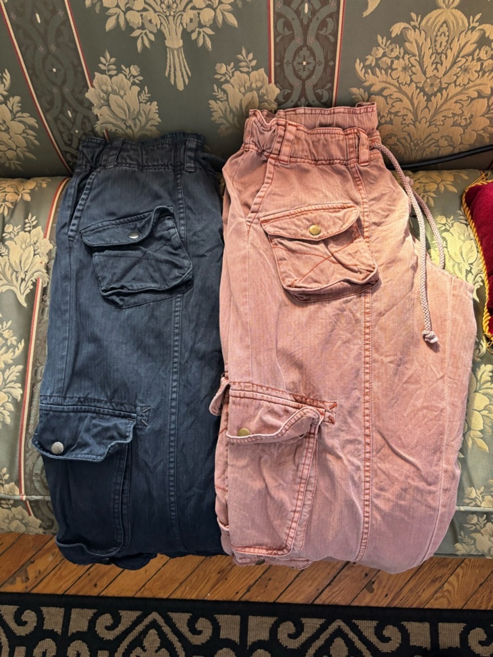 FREE PEOPLE Tahiti Cargo Pocket Utility Pants - Black and Dusty Rose - Picture 6 of 12